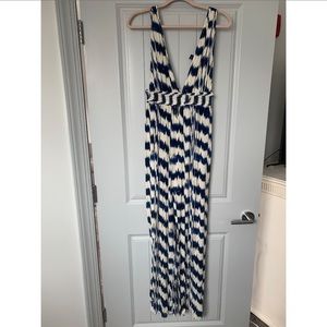 Blue & cream striped low cut jumpsuit. Size M.